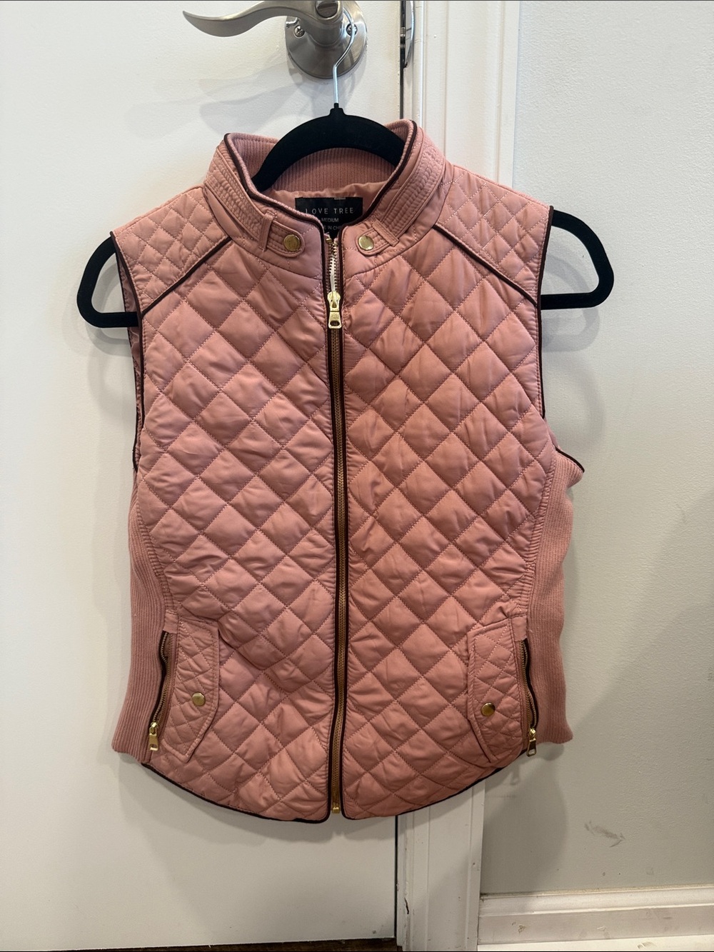 Love Tree Quilted Blush Pink Zip-Front Vest